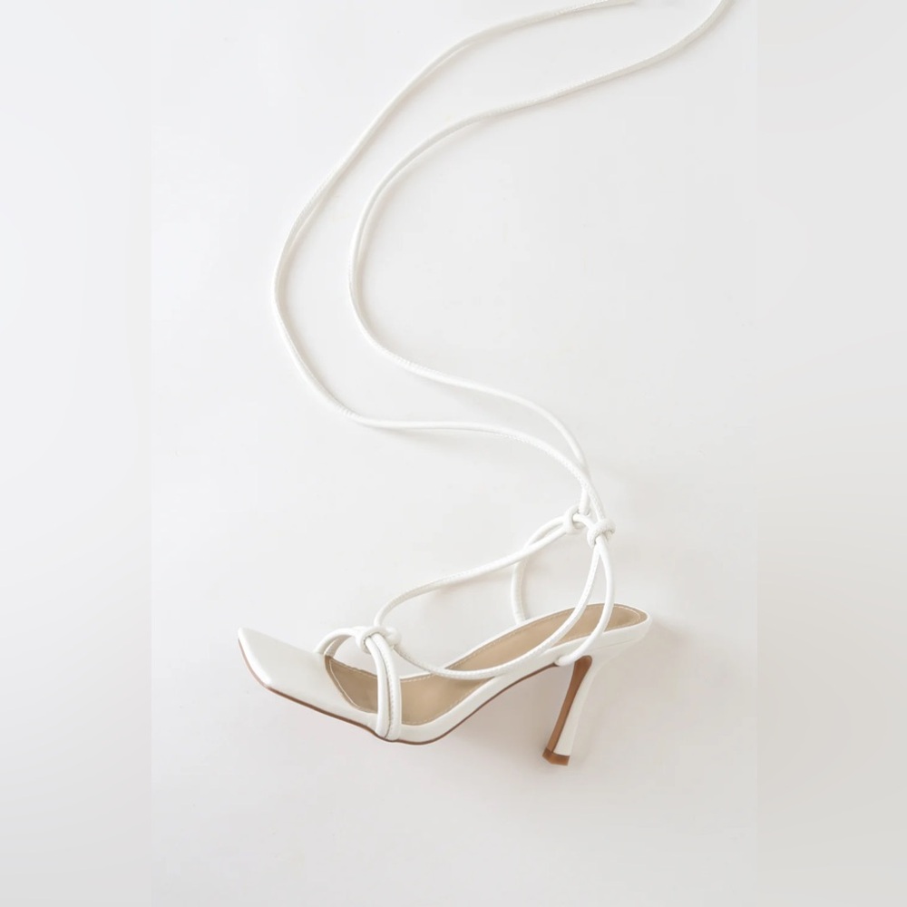 Lulus Becky White Lace-Up High Heel Sandals